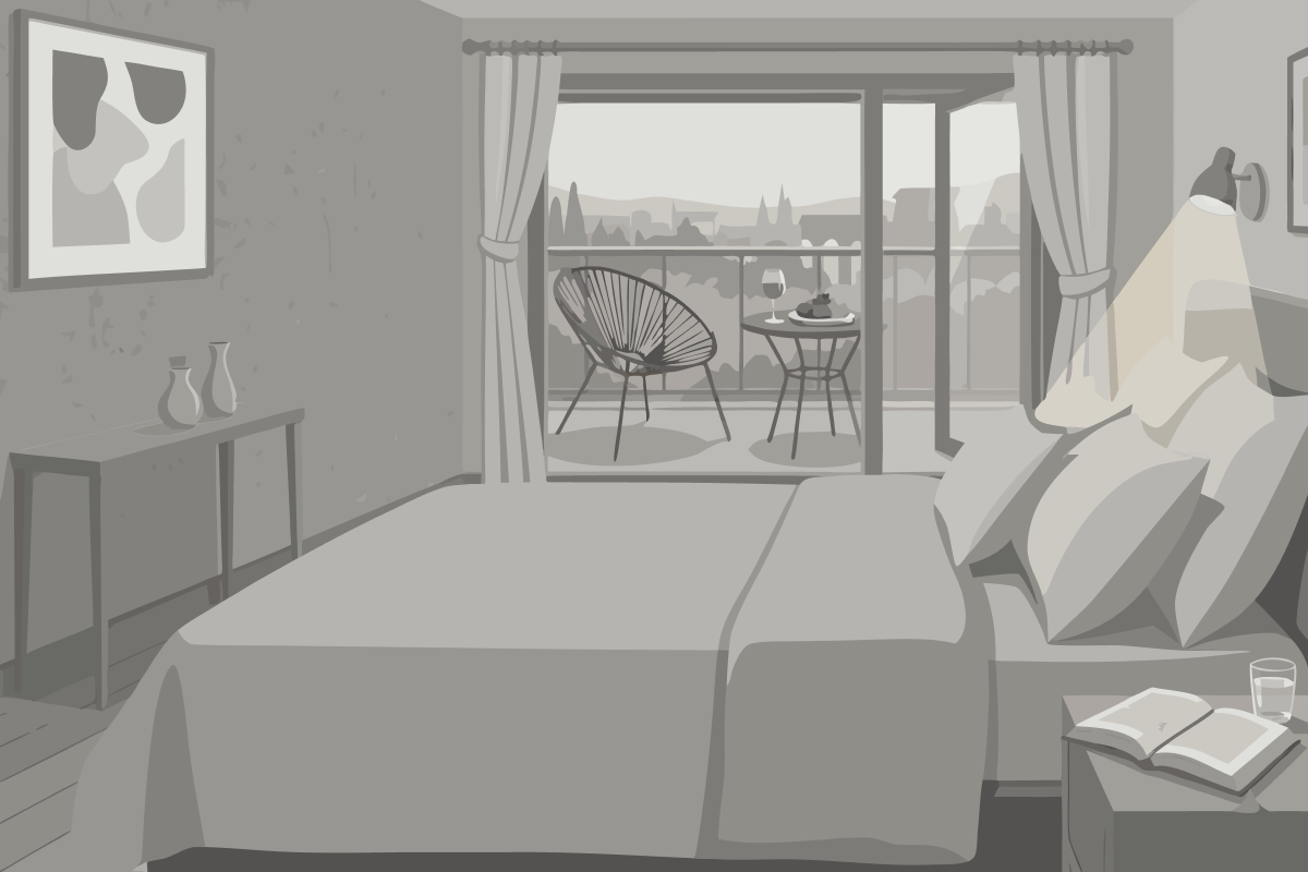 Quarto com Cama Queen-size e Banheira de Hidromassagem